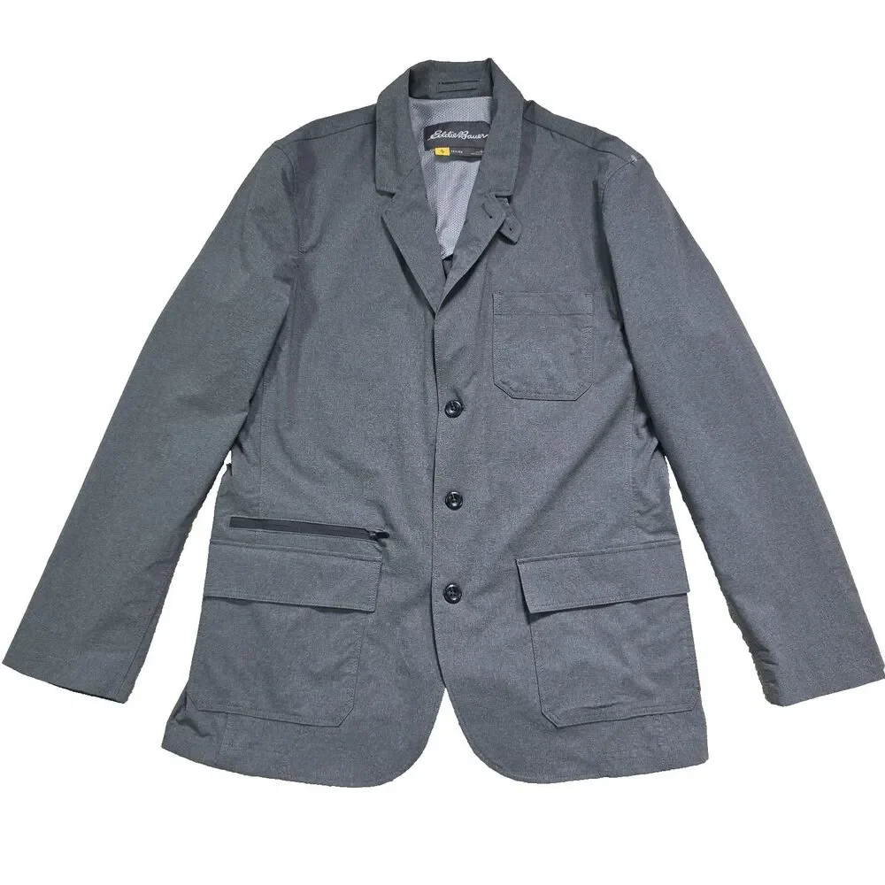 Eddie Bauer Blazer Mens 44 Travex Gray Performance 3 Button Pockets Nylon